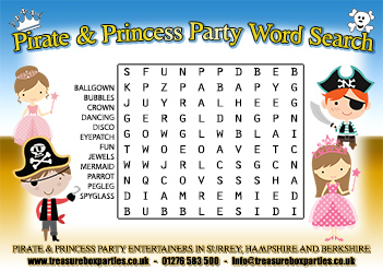 Free Pirate and Princess Wordsearch Activity Sheet to print at home
