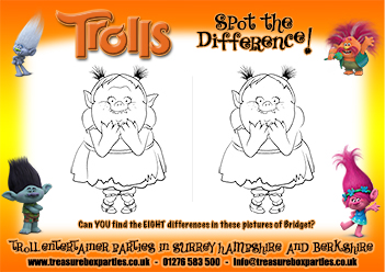 Free Trolls Movie Printable Spot the Difference Puzzle