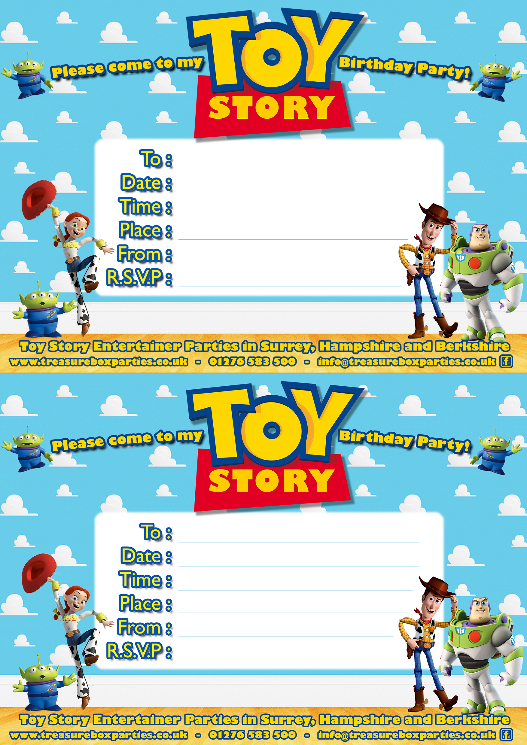 Free Toy Story Birthday Party Invitation A4 Sheet Childrens Entertainer Parties Surrey Berkshire Hampshire Treasure Box Parties Supplies Kids Party Games Ideas