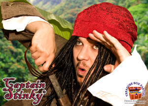 Childrens entertainer Captain Stinky in Surrey Berkshire Hampshire pirate party princess parties disco games bubbles smoke machine