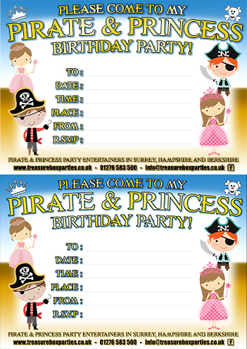 Free Pirate and Princess Party Invitation Sheet to print at home