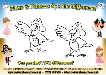 Free Pirate and Princess Spot-the-Difference Activity Sheet to print at home