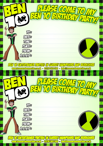 Ben 10 Printable Birthday Party Invitation Sheet