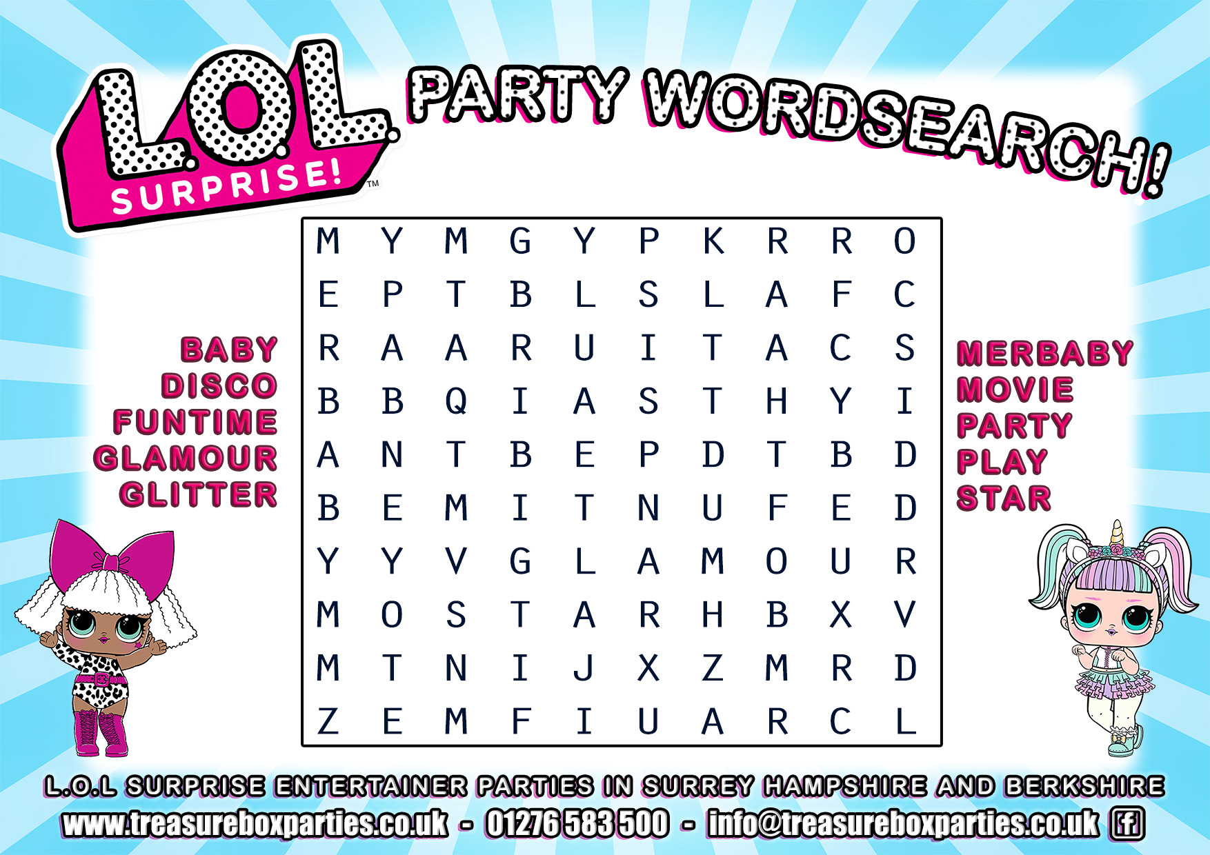 Lol Dolls Birthday Party Printable Wordsearch Childrens Entertainer