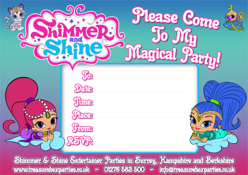 Shimmer And Shine Free Printable Downloads Childrens Entertainer Parties Surrey Berkshire Hampshire Treasure Box Parties Supplies Kids Party Games Ideas