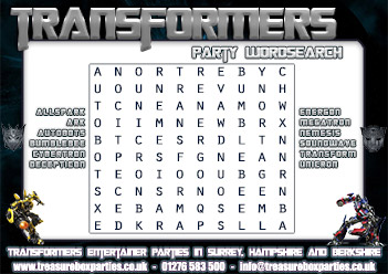 Transformers Party Wordsearch – Free Printable Activity Sheet