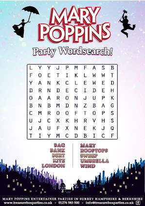 Mary Poppins Birthday Party Printable Party Wordsearch