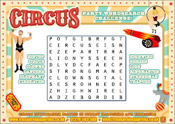 Circus Birthday Party Free Wordsearch Activity Sheet