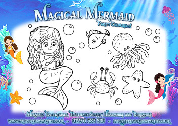 Mermaid Birthday Party Free Printable Colouring Sheet 1